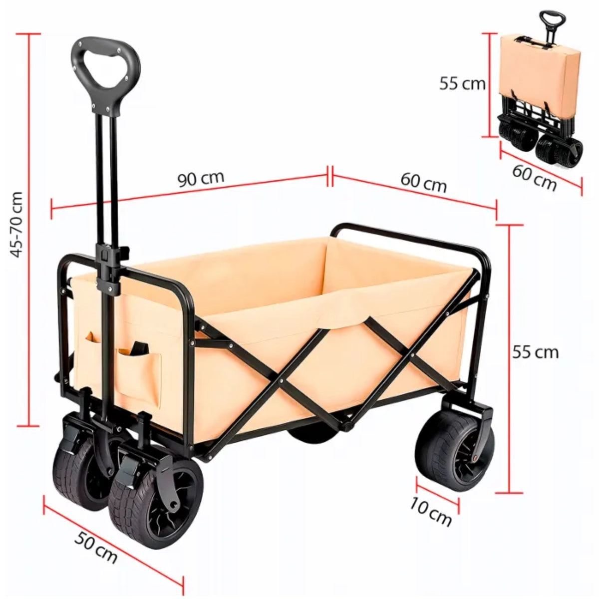 Carro plegable Playa y Camping (4 ruedas - 120 kg)